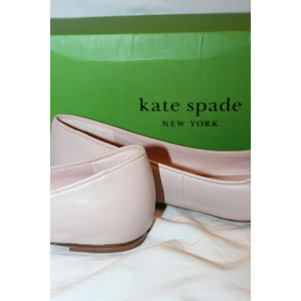 Kate Spade New York Bowdie Leather Square Toe Ballet Flats Women 6 Ivory Pink